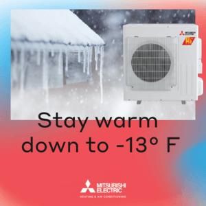 Hyper heat Mitsubishi mini-split system that gets down to -13 degrees.