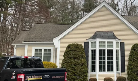 Outside modern home in Leominster, Massachusetts