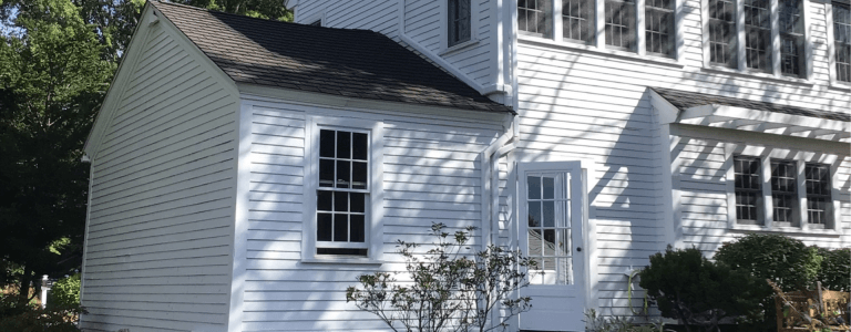 Exterior of historic 1780s Villiage Colonial lcoated in Harvard, Massachusetts,